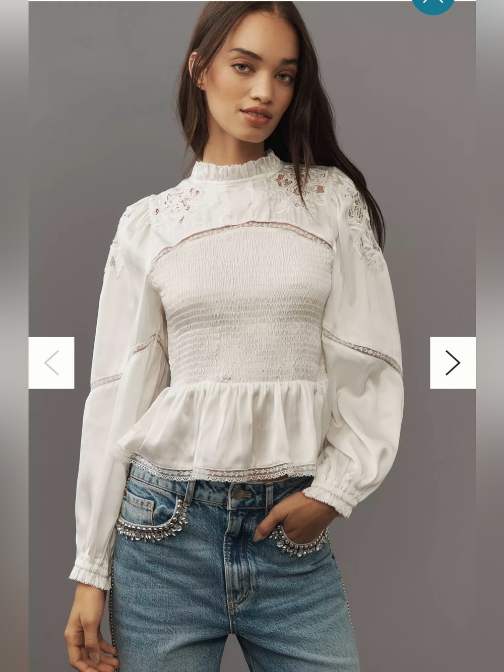 Anthropologie Long-Sleeve Smocked Blouse in White Size Medium